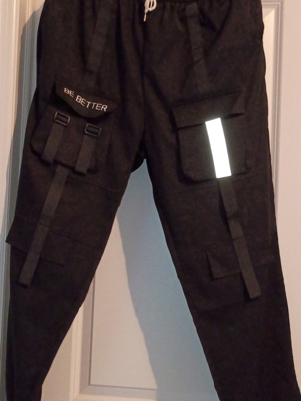 Men's Black Cargo Pants with Reflective Detail by Be Better
